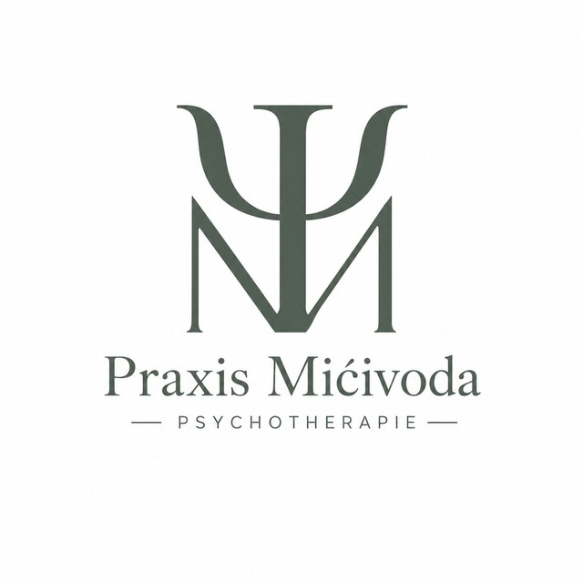 Logo Praxis Mićivoda — Psi-Symbol kombiniert mit M